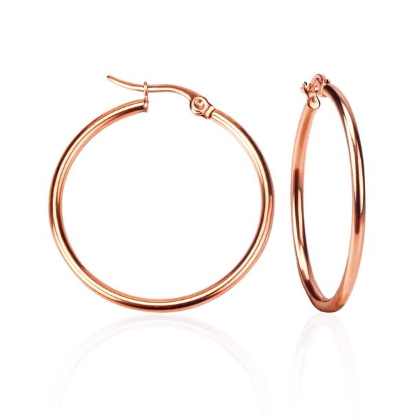 LUXUSTEEL-pendientes de aro de acero Inoxidable para hombre y mujer, aretes de Color dorado, joyería de oreja redonda, círculo grande/Pequeño, Bisutería