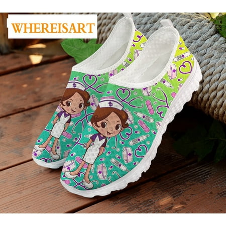 

2024 Brand Designer Women Shoes Flats Nurse Shoes Woman Surgical Nursing Medical Pattern Comfortable Mesh Sneakers