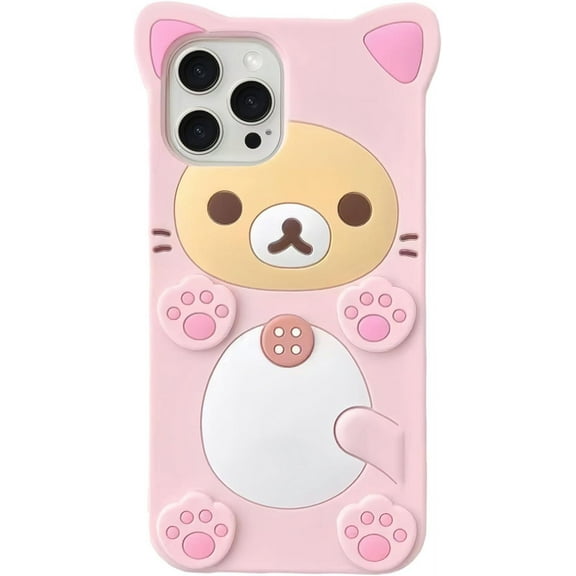 3D Cute Cartoon Bear Phone Case for iPhone 14 Pro Max - Fashionable and Stylish - Funny Pink Bear Design - Soft TPU Protective Case - Kawaii Silicone Cover for Women, Girls, and Kids