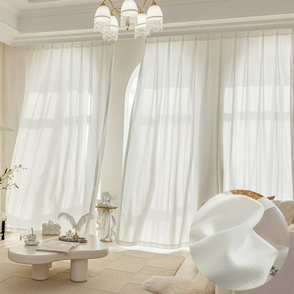 JVBTVB Sheer Curtains White Embroidered Light Filtering Opaque for Privacy, 39x110 inches, Living Room and Bedroom