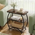 thumbnail image 2 of Finmind Narrow End Table Set of 2, 3-Tier Side Table with Storage Shelves & Metal Frame for Living Room or Bedroom, Rustic Brown, 2 of 8