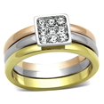 thumbnail image 1 of Bague en Acier Inoxydable Trois Tons avec Cristal de Qualité Supérieure en Transparent - Taille 5, 1 of 1