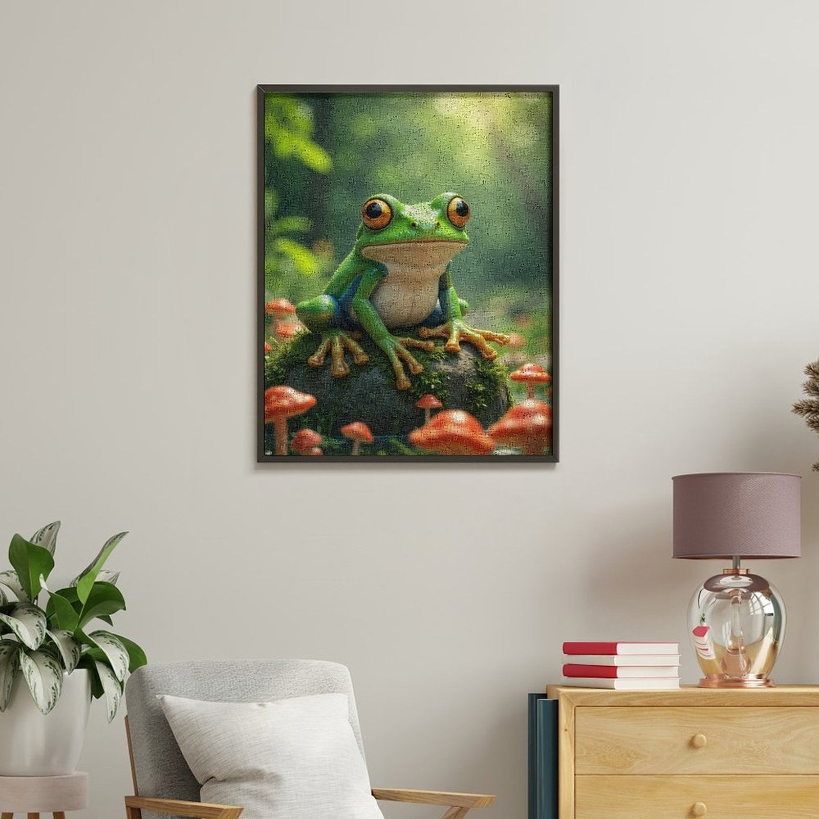 Paint by Numbers Kit for Adults, Frog On Mossy Rock With Mushrooms Paint by Numbers, Easy Paint by Numbers Kit for Adults Beginner, DIY Adult Paint by Number Kits on Canvas, 12x16in Home Decor