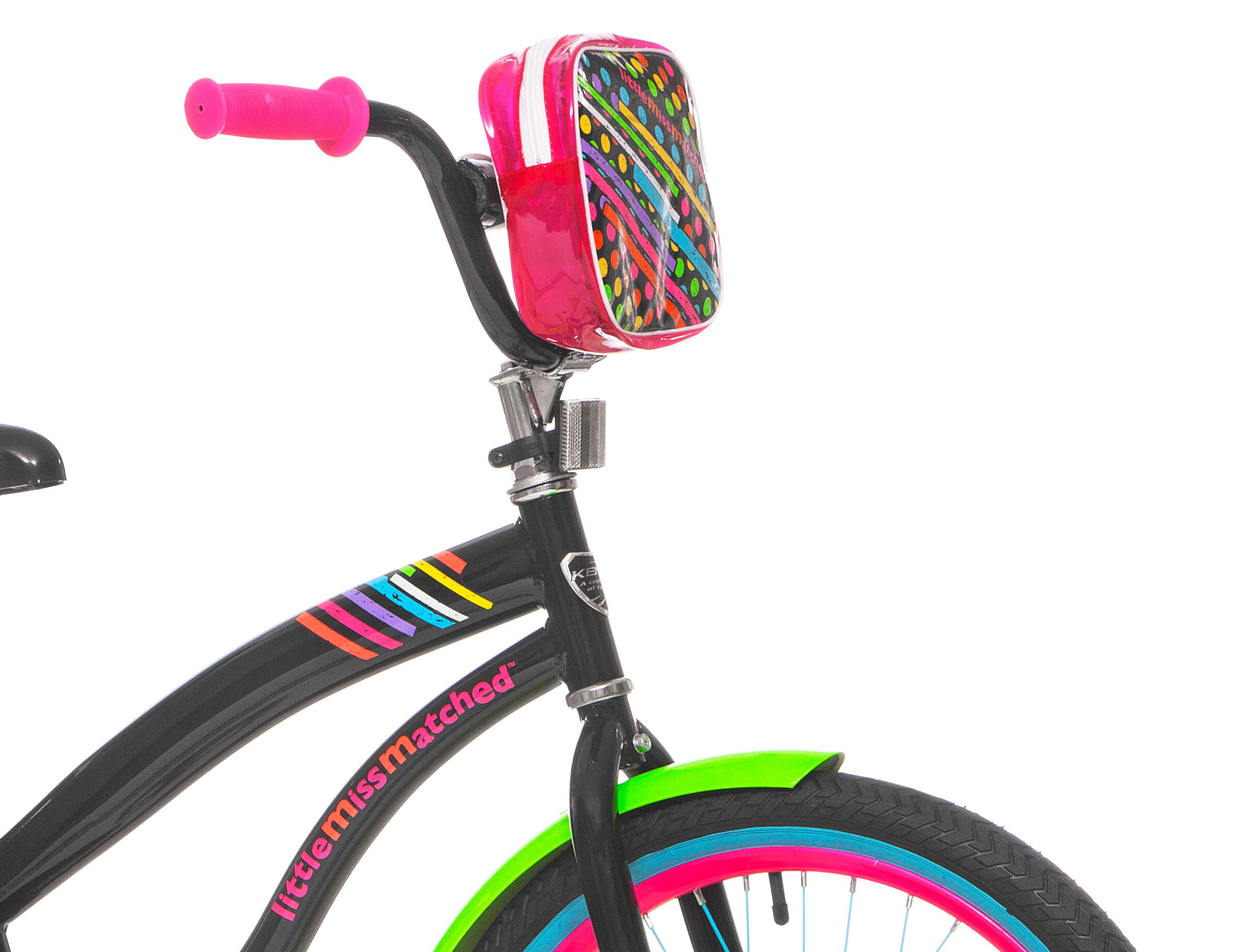 Let Kids Ride in Sweet Style with Bright,Eye Catching LittleMissMatched 20 Girls Bike,Multi-Color,with Rear Brakes,BMX Style Handlebars,an Adjustable Seat,and a Mounted Carry Bag,for Ages 8-12