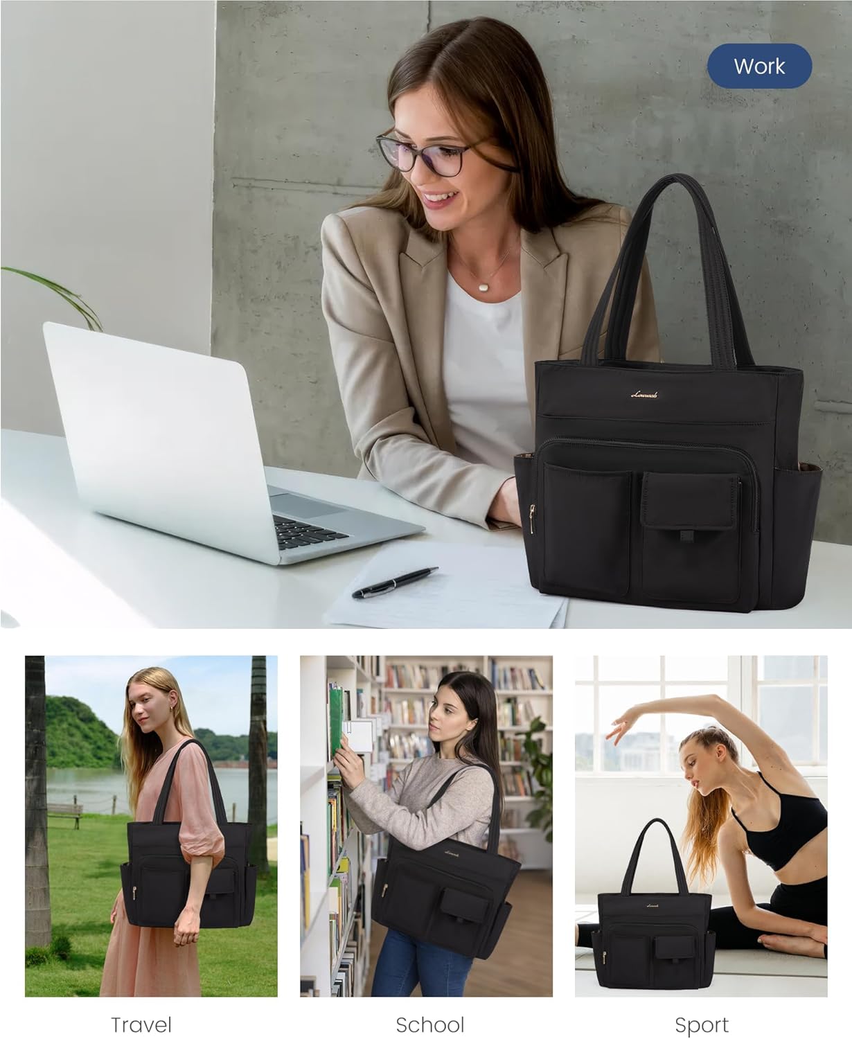 LOVEVOOK Tote Bag For Women,Laptop Work Totes Bags For Women With Multiple Pockets,Teacher Nurse Work Travel Tote Bag