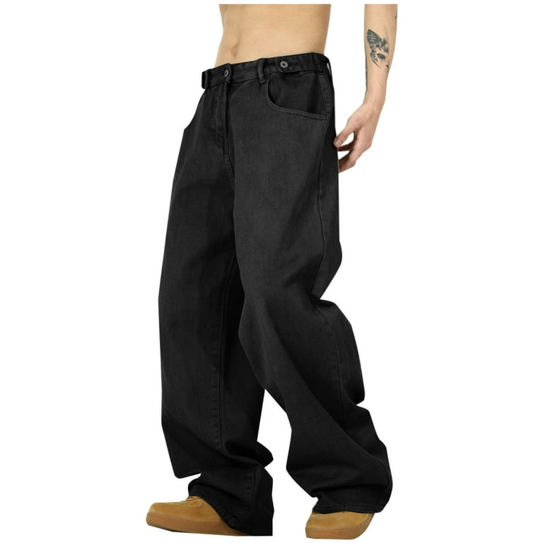 UVEASISHA Vintage Jeans for Men Baggy Parachute Pants Hip