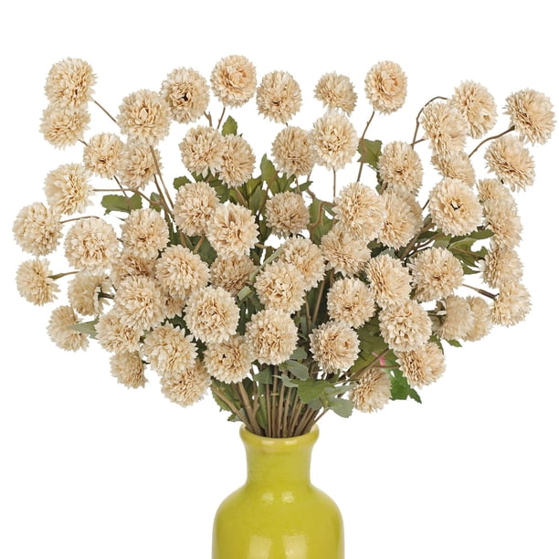 Flores Artificiales Briful 12 piezas Crisantemos de Seda Beige con Tallos de 33 cm