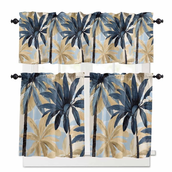 Palm Trees Kitchen Curtains and Valances Set, Vintage Watercolor Tree Rod Pocket Window Valance 18 Inch Window Curtain Panels for Living Room Bedroom Laundry, 27.5x36in, 3 Pieces