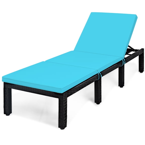 Topbuy Multiple Positions Rattan Outdoor Chaise Lounge - Blue