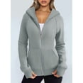 thumbnail image 2 of Womens Zip Up Hoodies Fleece Jackets Oversized Sweatshirts Fall Fashion Outfits Sweaters Winter Clothes Bean Green L, 2 of 8