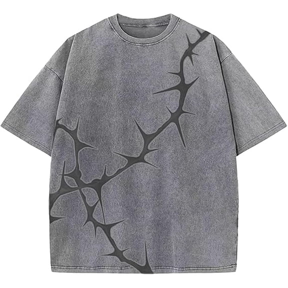 Luwomo Mens T Shirts Gothic Washed Tees Short Sleeve Round Neck Loose Pullover Male Clothes