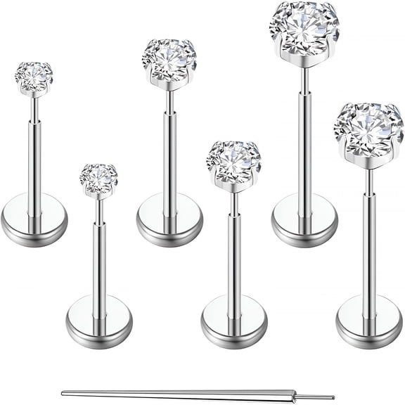 DESIGNICE 20G Flat Back Earrings Stud Titanium Threadless Tragus Labret Cartilage Lip Medusa Conch Body Piercing Jewelry Hypoallergenic for Women Men