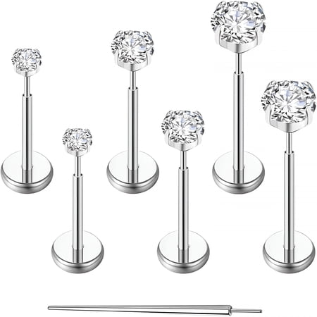 DESIGNICE 20G Flat Back Earrings Stud Titanium Threadless Tragus Labret Cartilage Lip Medusa Conch Body Piercing Jewelry Hypoallergenic for Women Men