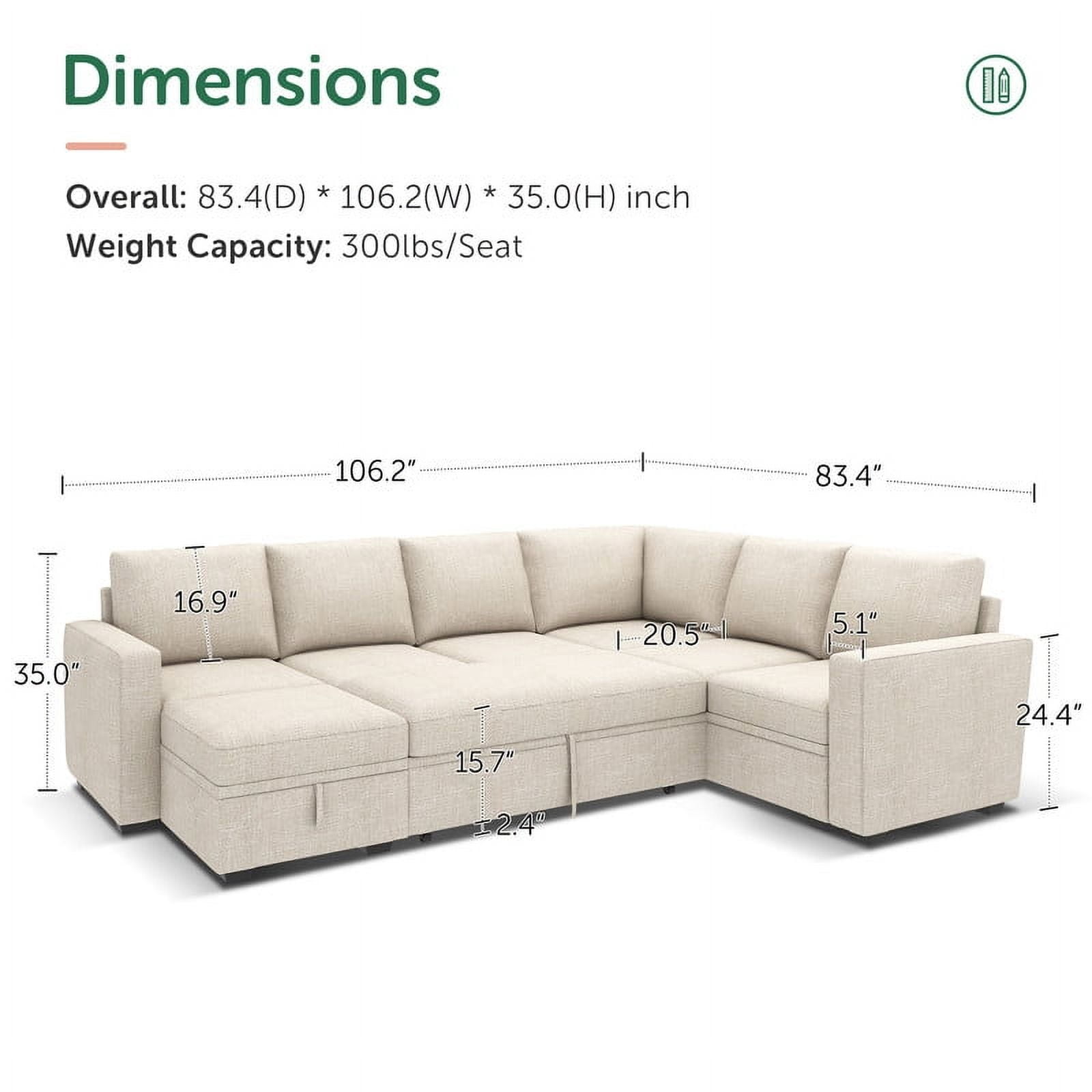 Marrber Convertible Linen Sleeper Sofa Couch Pull Out Sofa with Storage for Living Room Furniture Sets, Beige