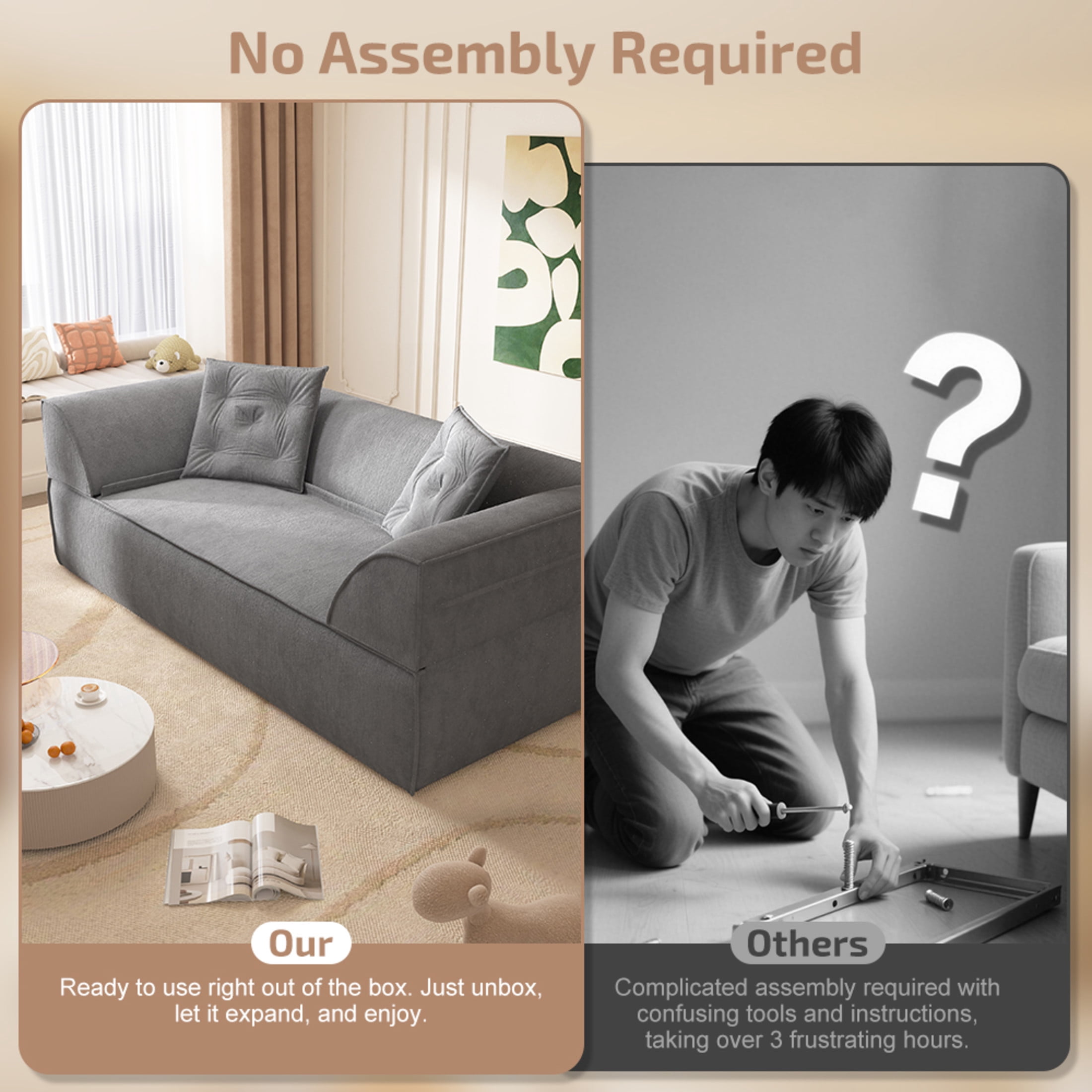 Noble House 80" 3-in-1 Convertible Sofa Bed, Sparkling Chenille Deep Seat Couch with Pillows, for Living Room, Gray