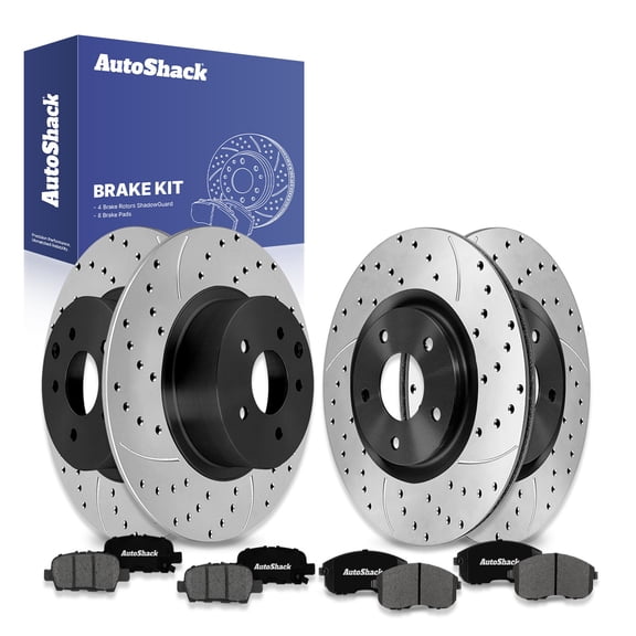 AutoShack Front Vented & Rear Solid Drilled & Slotted E-Coated Brake Rotors   Premium Ceramic Pads 12-PC Brake Kit Replacement for 2017-2019 Nissan Sentra 2011-2017 Nissan Juke ShadowGuard
