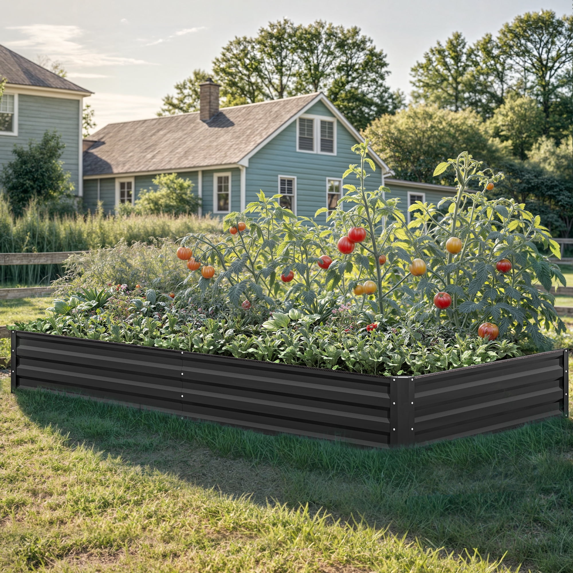Uforic 2 Pack 8ftx4ft Large Raised Garden Bed Kit,Outdoor Galvanized Metal Patio Planter Box with Safety Rubber & Gloves, for Vegetables Flowers,Black