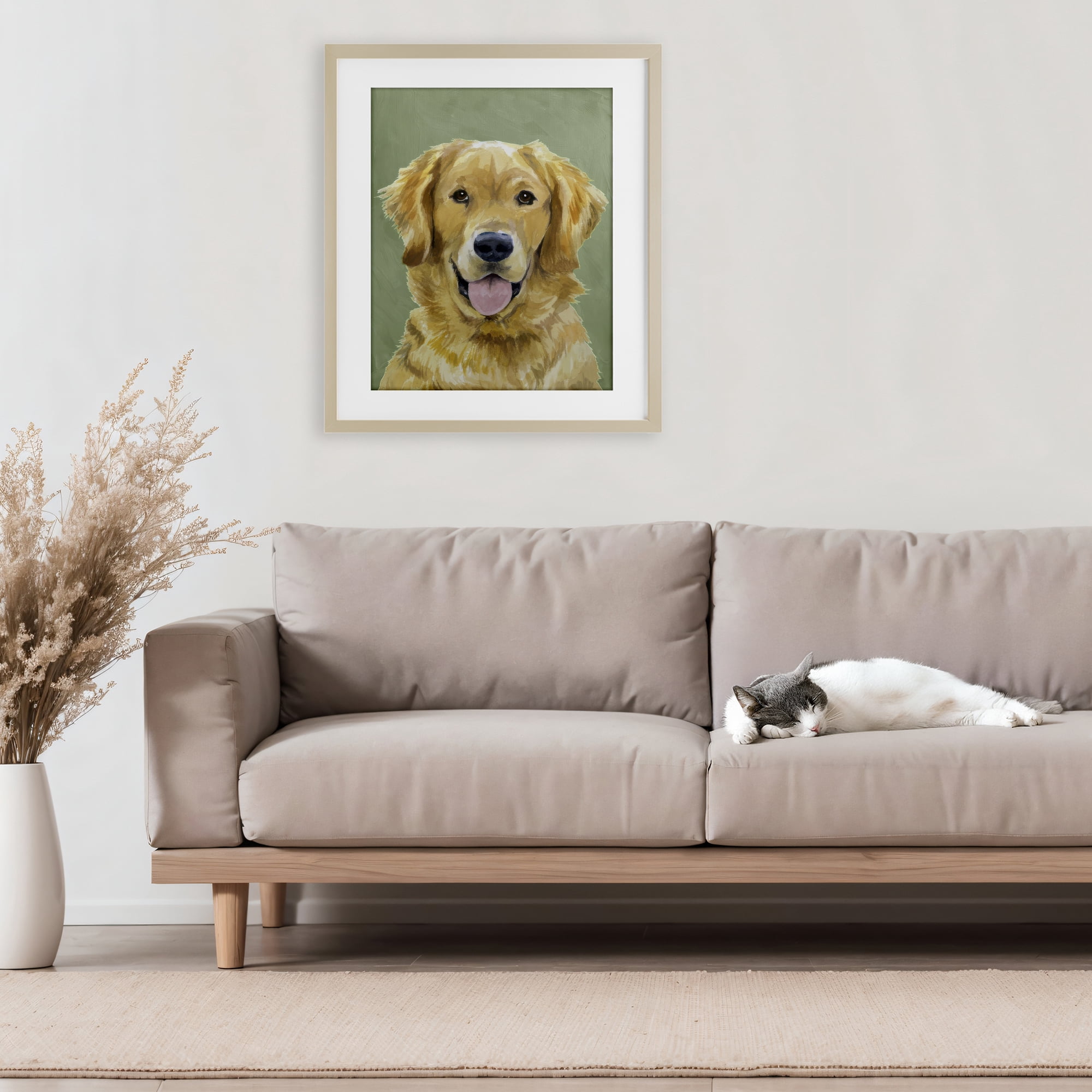 Stupell Industries Smiling Golden Retriever Portrait Birch Framed Print Under Glass, design by Lil' Rue