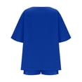 thumbnail image 5 of Two Piece Sets For Women Summer Linen Casual Outfit Plus Size Loose Fit Short Sleeve Shirts & Wide Leg Shorts Sets,Blue,XL, 5 of 7