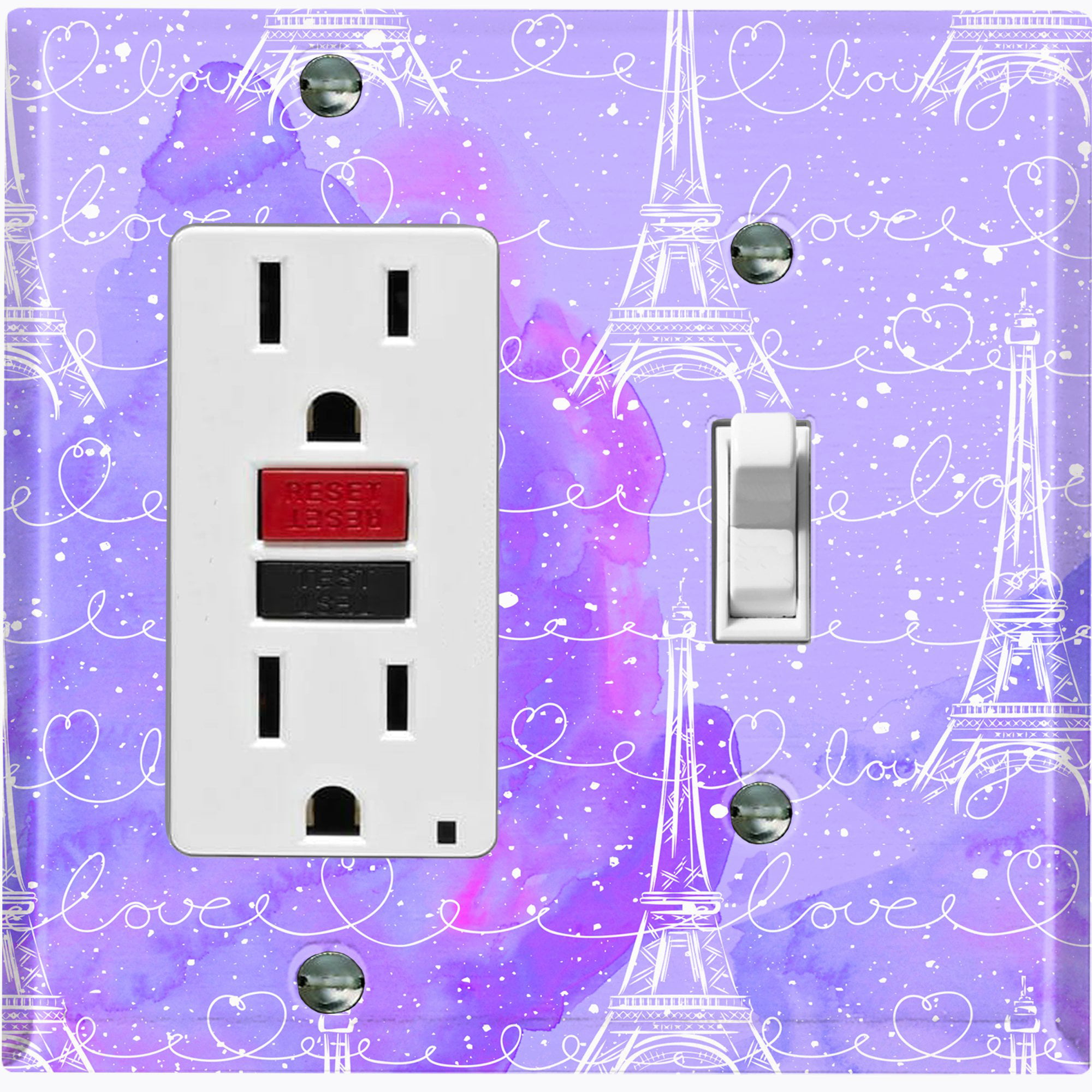 Metal Light Switch Wall Plate Cover Outlet Toggle GFI Rocker Home Decor for Room Eiffel Tower Lavender Cloud Pattern Paris Love PRS010