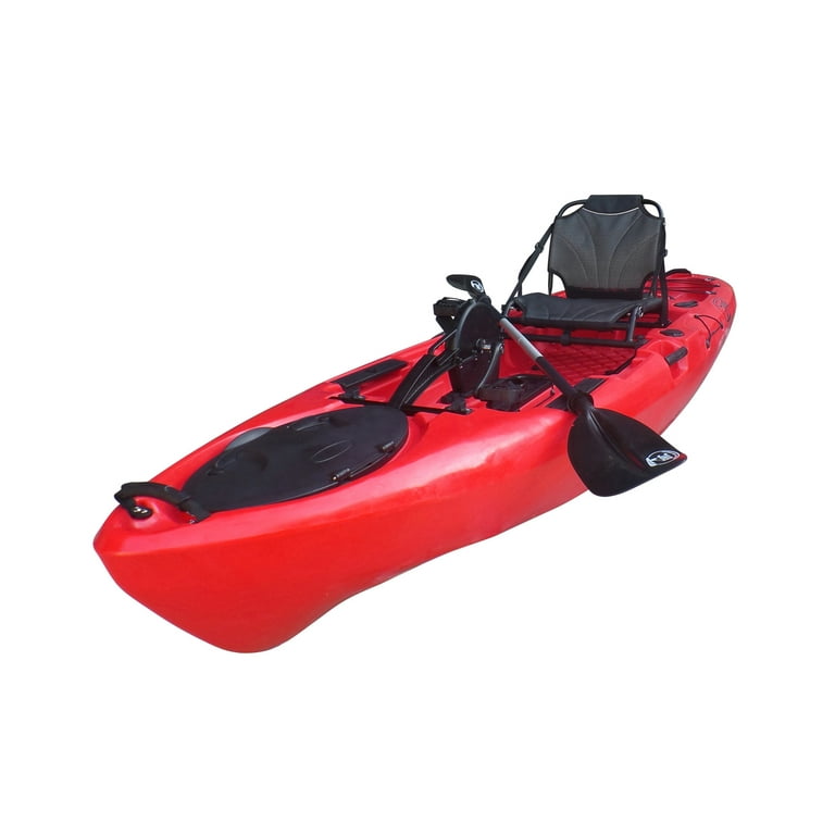 BKC PK11 10.6' Single Propeller Pedal Drive Fishing Kayak W/Rudder System,  Paddle and Upright Back Support Aluminum Frame Seat Person Foot Operated  Kayak 