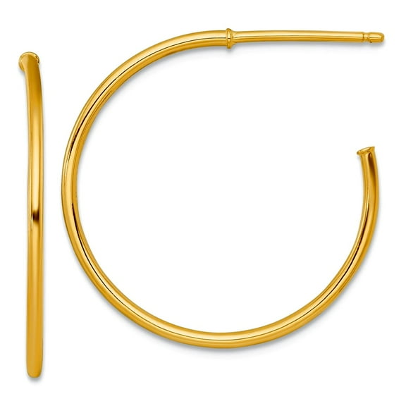 14k Solid Yellow Gold 1.2 X 25mm Polished Post Hoop Earrings 25x25mm Wide 1.2mm Thick Hoop Earring for Women