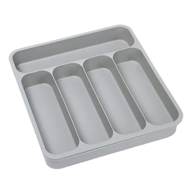 Bandeja para cubiertos y cubiertos con múltiples compartimentos que ahorra espacio. Organizador de cubiertos. Gris