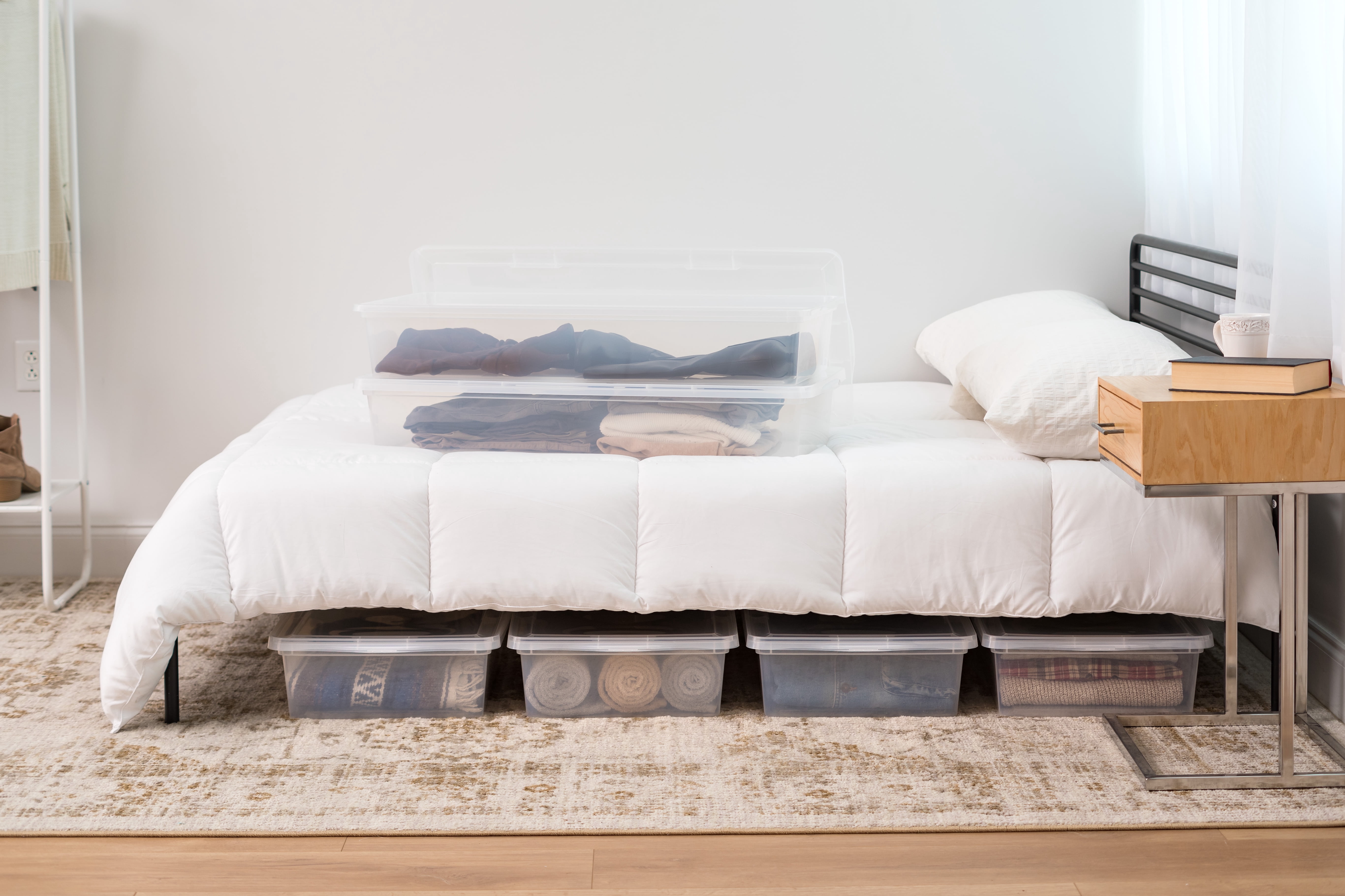 Inspired Essentials Solid Print Underbed Plastic 41 Qt Storage Bins, Clear, 6 Count