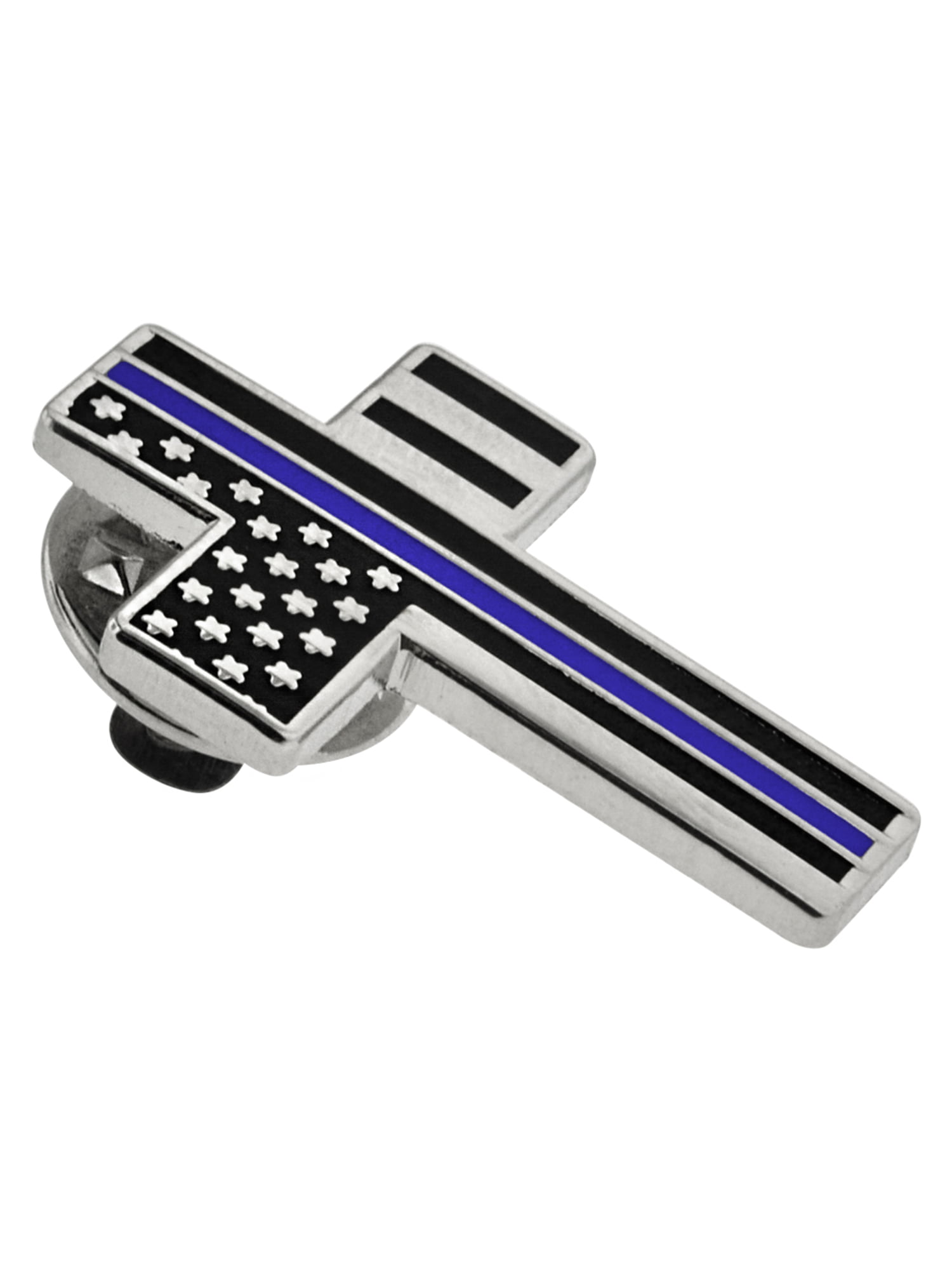 PinMart Thin Blue Line American Flag Cross Police Officer Enamel Lapel Pin