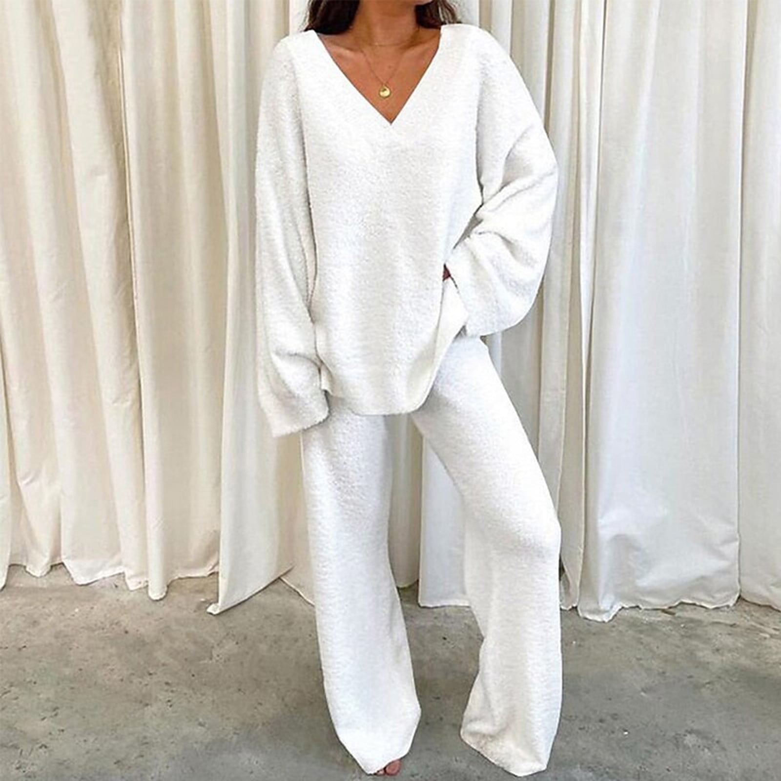 Fluffy pajamas set womens sale