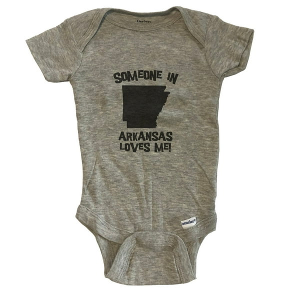 Someone In Arkansas Loves Me State Silhouette Cute Baby Bodysuit - One Piece Baby Bodysuit - Grey