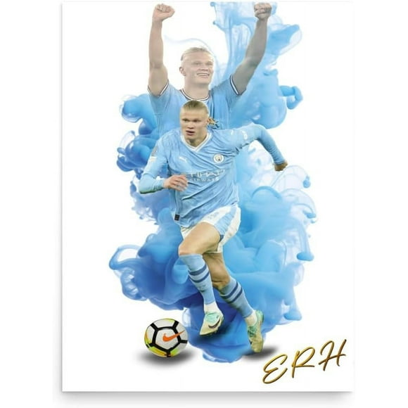 Affiche en Toile de Joueur de Soccer Haaland, Art Mural Préféré des Fans de Soccer, Décoration de Chambre pour Garçons, 12x16 Pouces Non Encadré