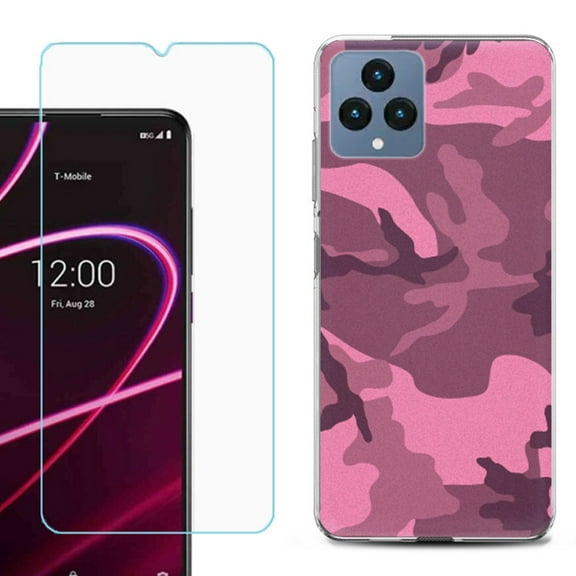 OneToughShield ® for T-Mobile Revvl 6x 5G Shockproof Phone Case, with Tempered Glass Screen Protector - Camo Pink