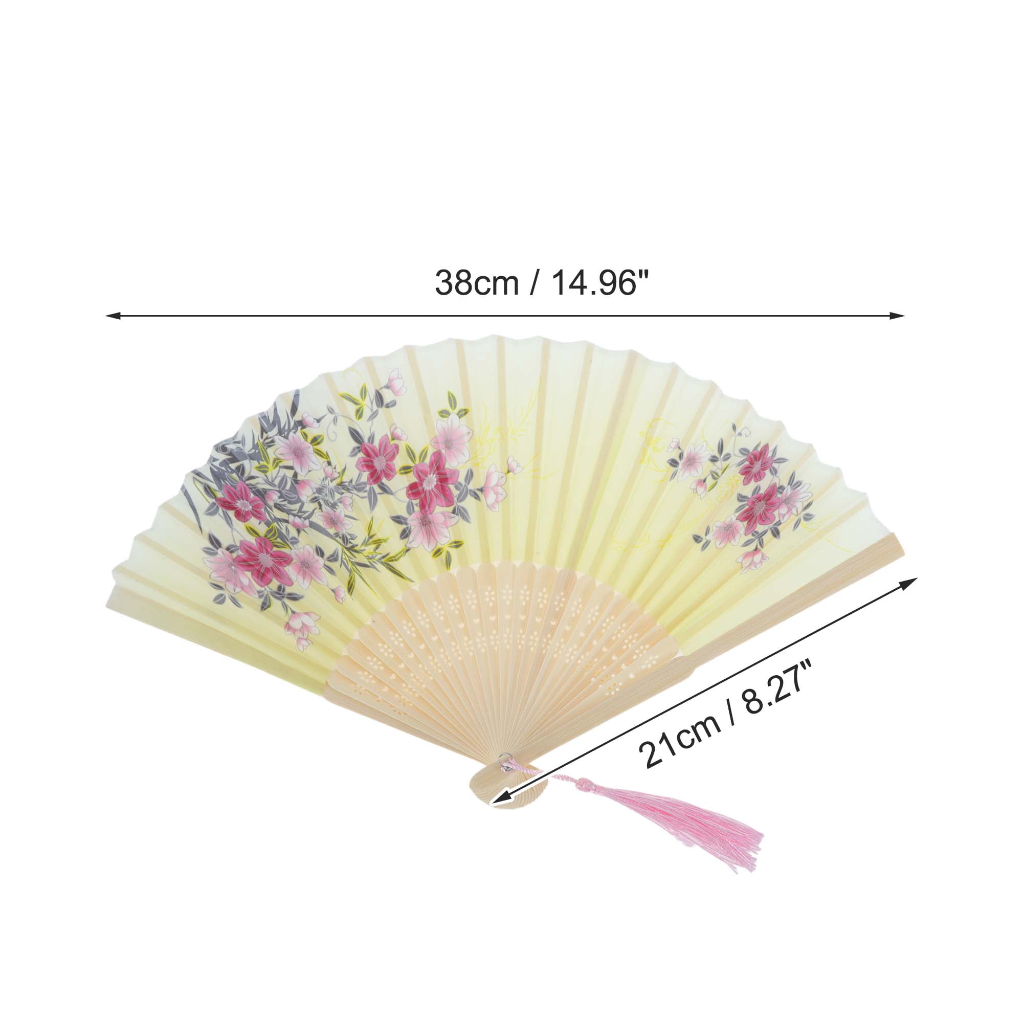 Unique Bargains Ancient Style Folding Fan 1Pc Light Yellow [Floral Beauty Vintage Design]