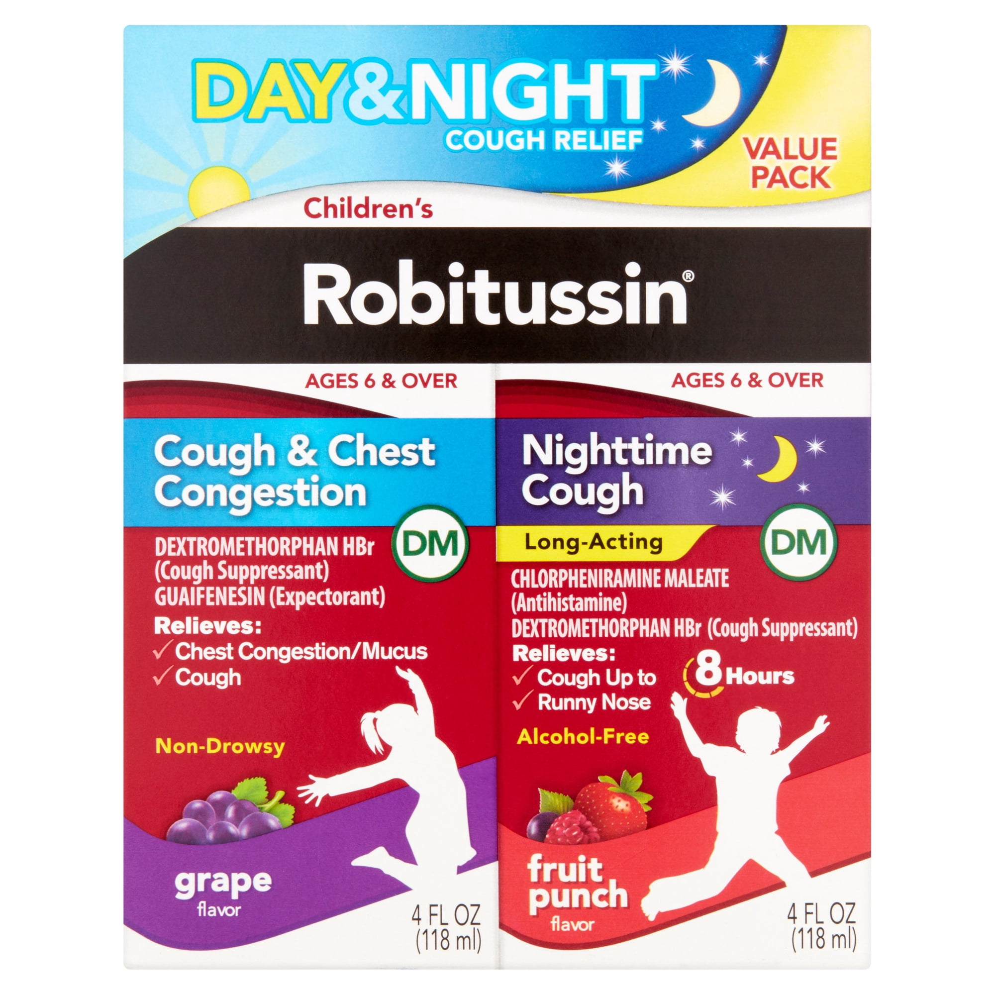 Robitussin DM Children's Day & Night Cough Relief Ages 6 & Over Value Pack, 4 fl oz, 2 pack