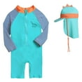 thumbnail image 1 of Sunnyoo Little Boys Long Sleeve Zip-Up Rash Guard UPF 50+ One-Piece Swimsuit with Hat, 1 of 4