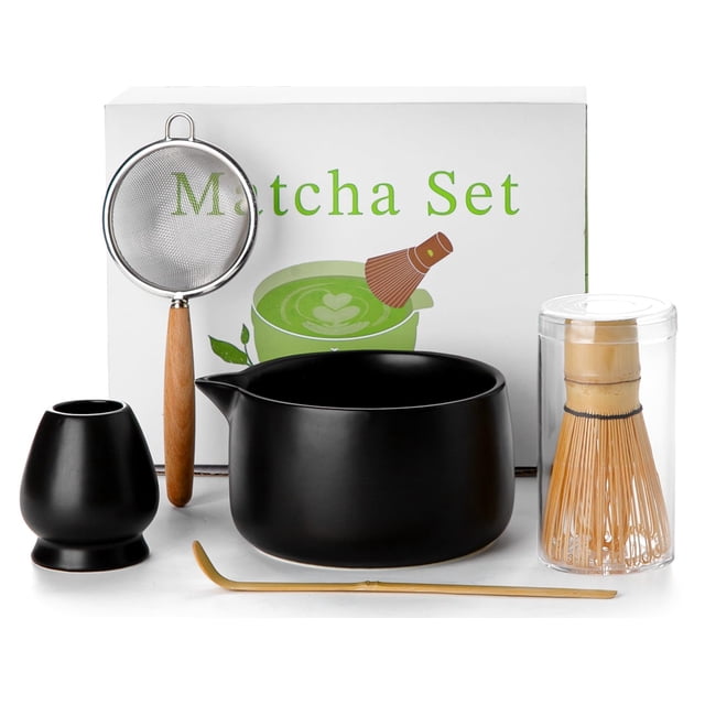 Juego de batidor matcha de 20 onzas, juego de 5 unidades, incluye tazón macha con boquilla, batidor de bambú con soporte de cerámica, cuchara y tamiz de bamb&uacut