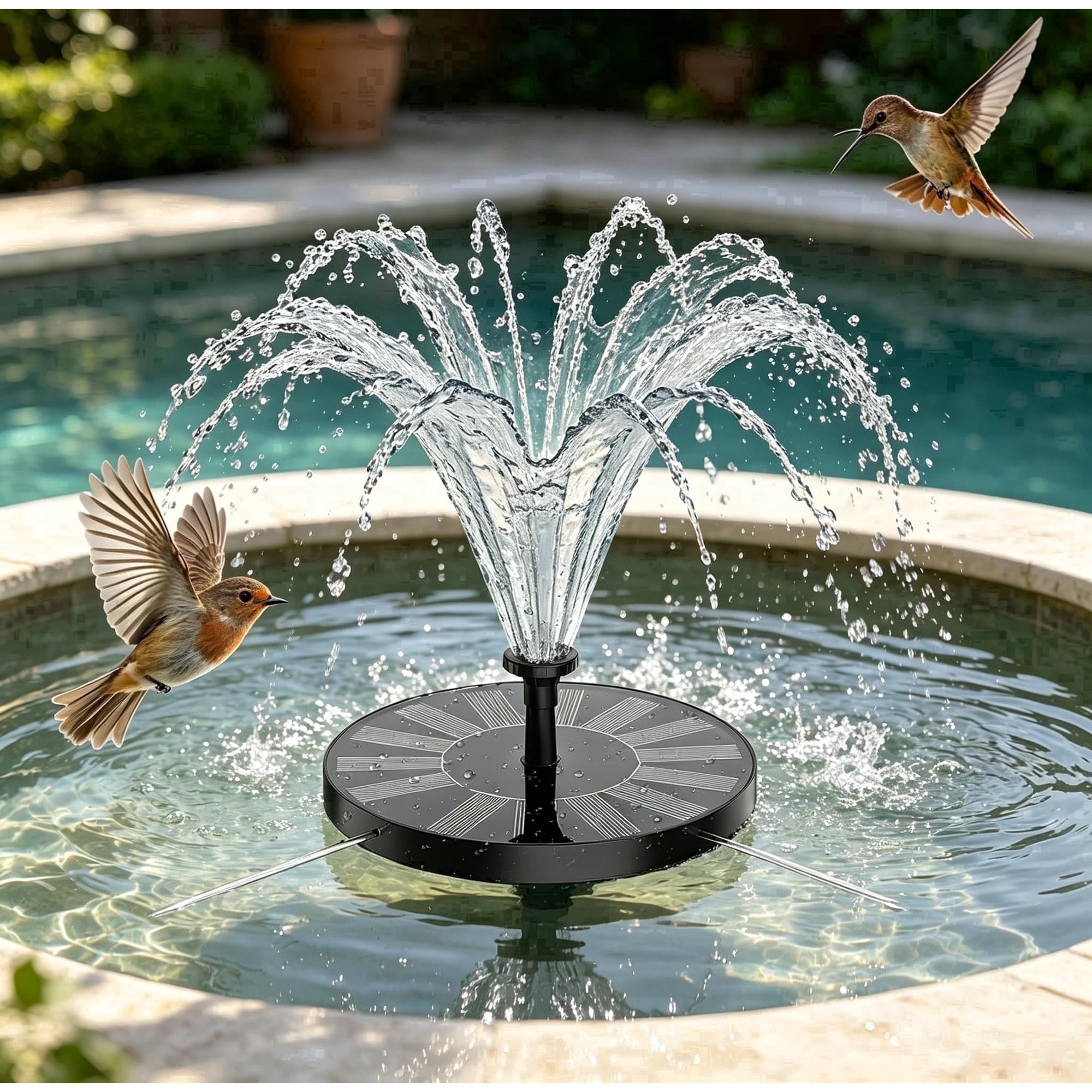 FANDLISS Solar Fountain for Bird Bath, Solar Powered Bird Bath Fountain Pump with 6 Nozzles, Eco-Friendly Solar Water Fountain Pump for Pond, Pool, Garden, Outdoor, and Fish Tank