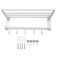 thumbnail image 1 of 40cm Shower Shelf Foldable Aluminum Bathroom Towel Coat Rack with 5 Hooks Silver, 1 of 14