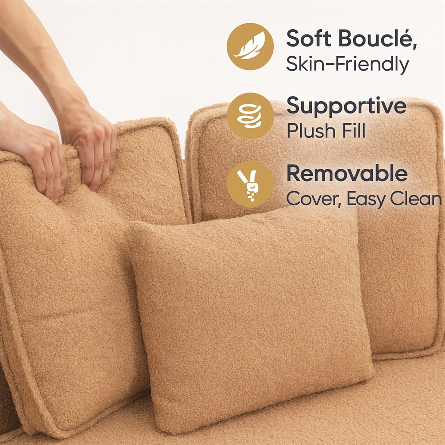Hommoo Teddy Fleece Single Sofa Chair,Compressed Modular Floor Couch with Wide Seat and 3 Back Cushions, Soft All-Foam Support, Cozy Lounge Chair for Home, Kids & Pets, Right Side, Brown