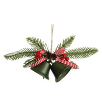 Christmas Jingle Bells Door Hanger Vintage Rustic with Red Bow and Berry, Double Bell Wall Hanging Decoration for Front Door Window Xmas Tree Wreath Home Decor