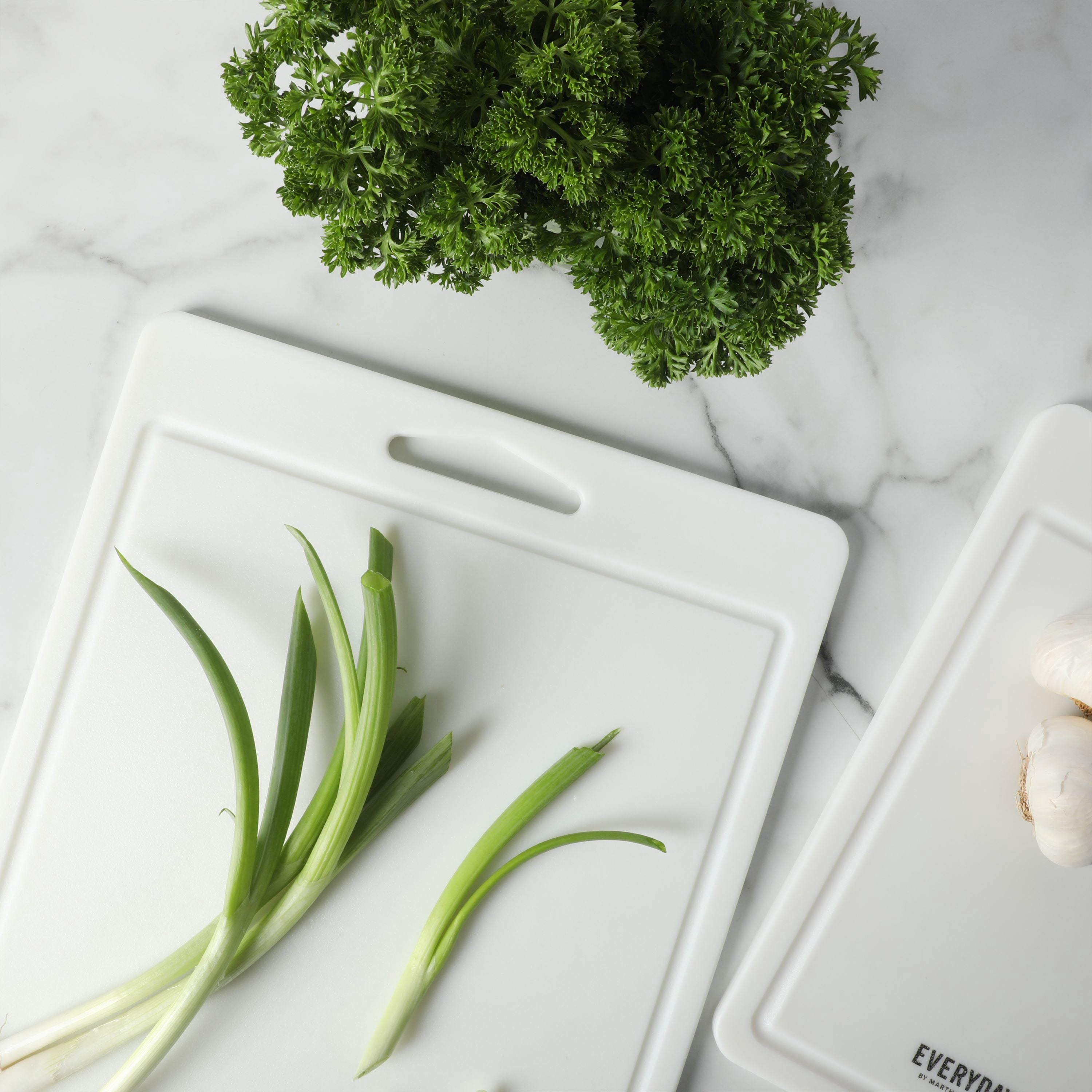 Martha Stewart 2-Piece Plastic Cutting Boards Set for Kitchen, Linen
