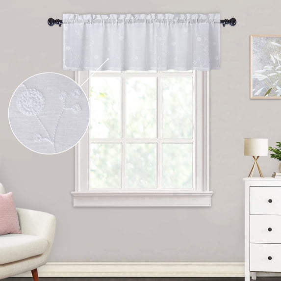 Haperlare 52"W x 15"L White Kitchen Curtain Valances Farmhouse Light Filtering Geometric Valance for Bathroom Living Room Nursery Dorm