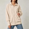 thumbnail image 7 of DISKEBUISS Women's Ribbed Full Zip Up Jacket Stand Collar Long Sleeve Sweatshirt Coat with Thumb Holes & Pockets for Fall Winter, 7 of 7