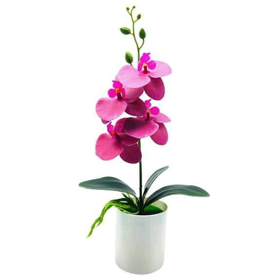 HEVIRGO Artificial Plant No-watering Realistic Weather-resistant Outdoor Indoor Potted Fake Orchid Flower for Balcony Purple