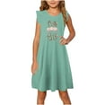 thumbnail image 2 of Toddler Girls Easter A Line Dress Cute Bunny Rabbit Printed Skirt Summer Ruffle Sleeve Sundress Outfit For Kids Green 9-10 Years, 2 of 7