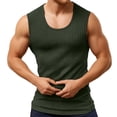 thumbnail image 3 of GJSYRH Men's Ribbed Round Neck Tank Top Sleeveless Knit Muscle Shirt Casual Workout Gym Athletic Tops Breathable Summer Tee Army Green M, 3 of 4
