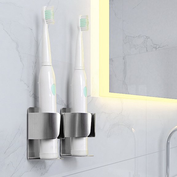 Beaupretty Stainless Steel Toothbrush Rack Plated Silver Waterproof Bathroom Accessory 2Pcs
