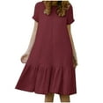 thumbnail image 3 of HVOBTTY Womens Fashion Sport T Shirt Dresses, Summer Dresses for Women, Womens Casual Solid Color Crew Neck Short Sleeve Mid Calf Ruffle Hem Loose Midi Dresses Red, XL, 3 of 4