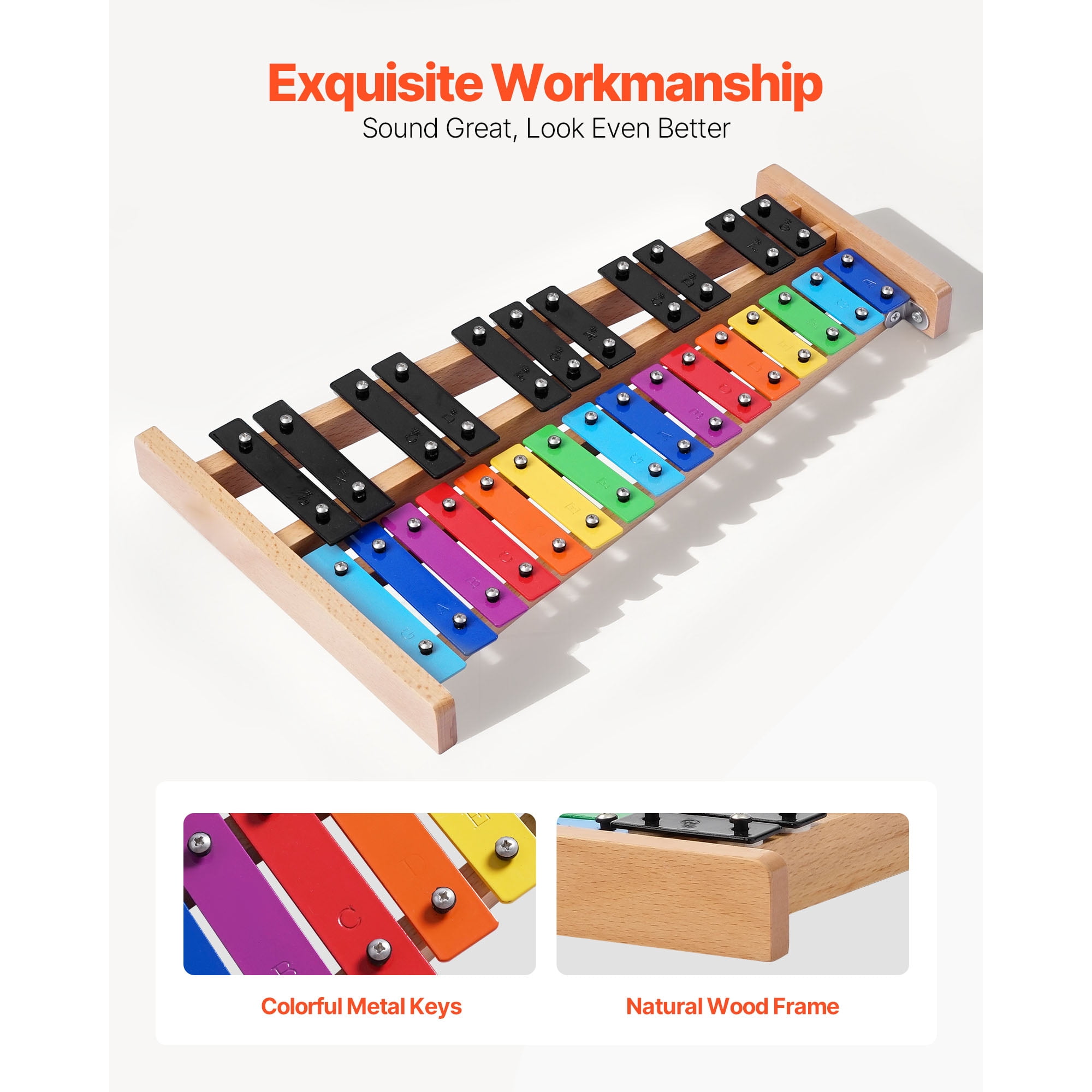 KFFKFF 27-Note Glockenspiel Xylophone with Colorful Metal Keys, Includes 4 Mallets and Carrying Bag, Ideal for Beginners and Enthusiasts of All Ages